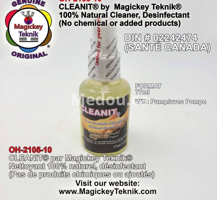 OH-2100, 77ml  avec pulvérisateur,  CLEANIT® de Magickey Teknik® Nettoyant désinfectant 100% naturel, antiseptique,