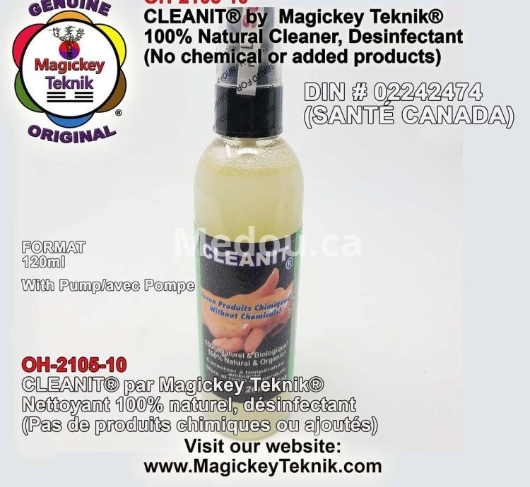 OH-2100, 77ml  avec pulvérisateur,  CLEANIT® de Magickey Teknik® Nettoyant désinfectant 100% naturel, antiseptique,