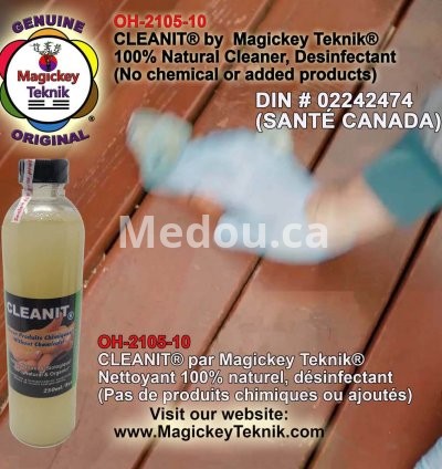 OH-2100, 77ml  avec pulvérisateur,  CLEANIT® de Magickey Teknik® Nettoyant désinfectant 100% naturel, antiseptique, 8