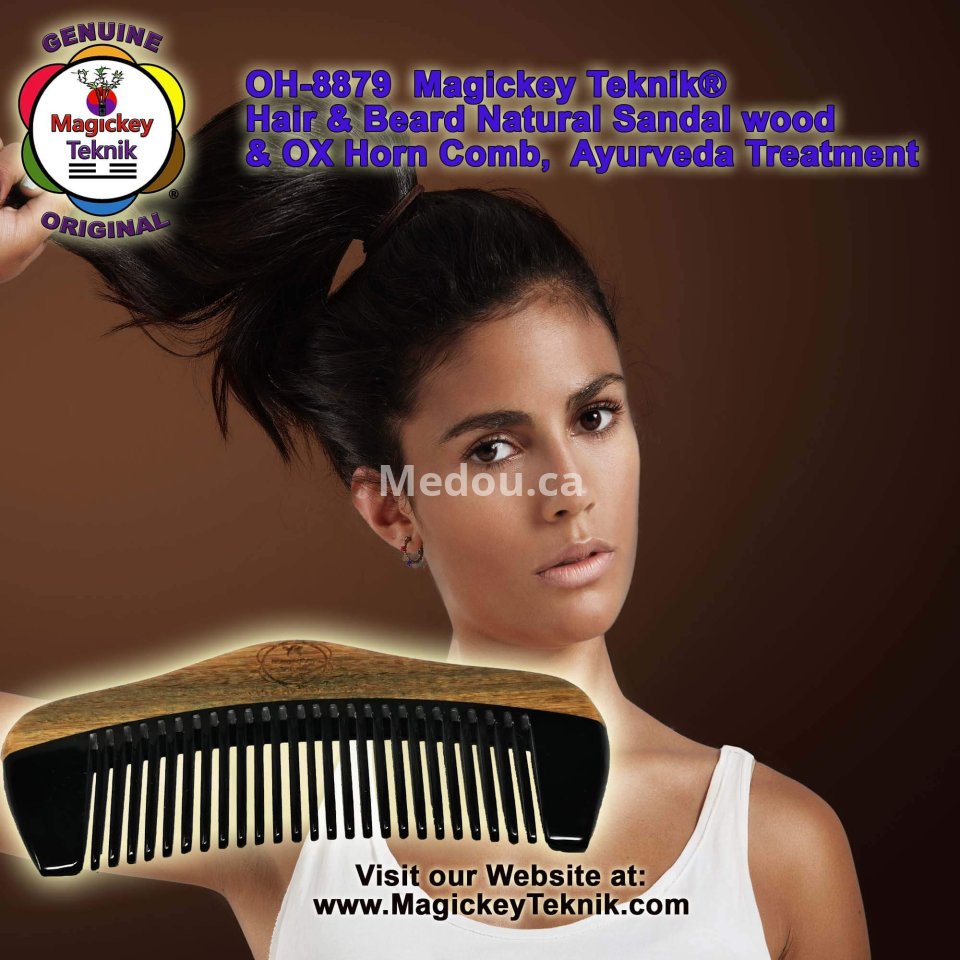 OH-8879 – Peigne en bois de santal & corne naturelle