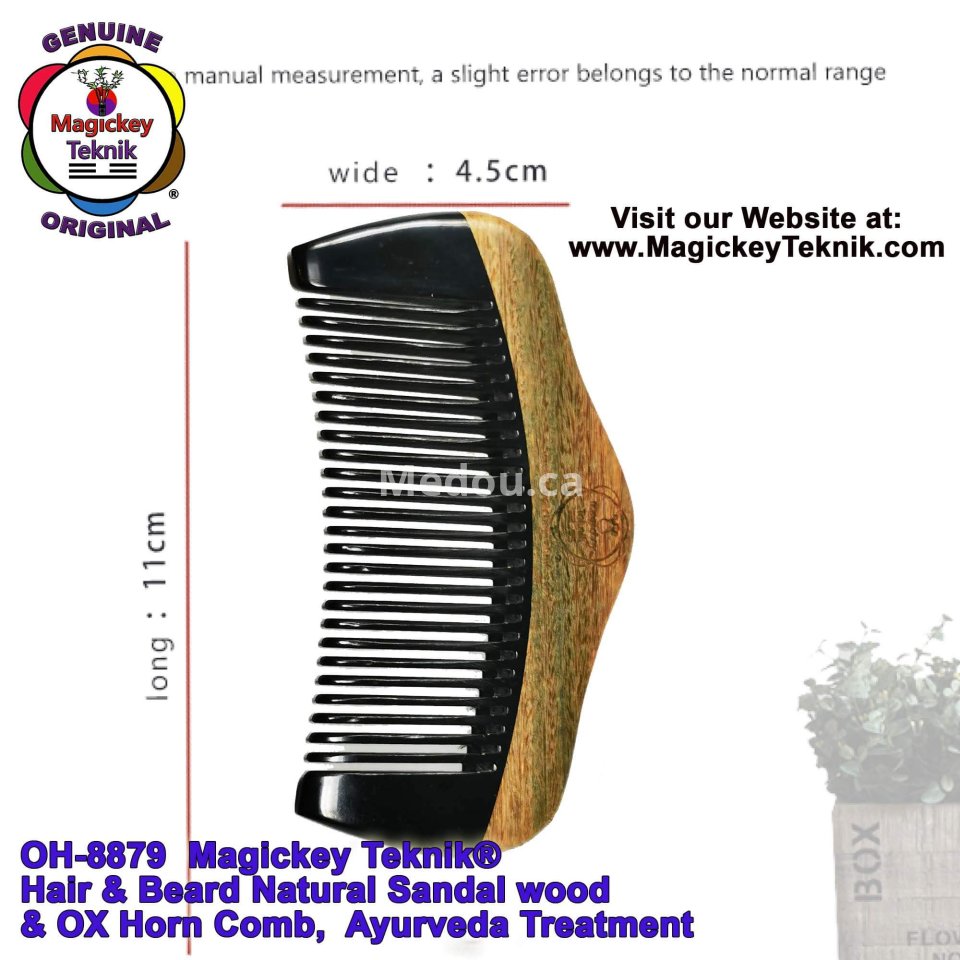OH-8879 – Peigne en bois de santal & corne naturelle